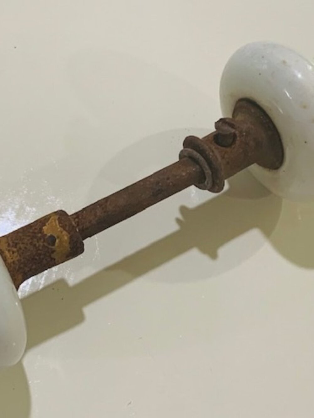 Antique White Porcelain Marble Door Knob Set w/ Spidle Art Deco Hardware
